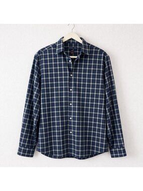 John Varvatos Luxe Button Down Shirt Mens Medium Blue Plaid Long Sleeve